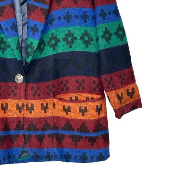 Vintage 1980’s Wool Blend Aztec Oversized Blazer | Size 12 - Picture 5 of 7